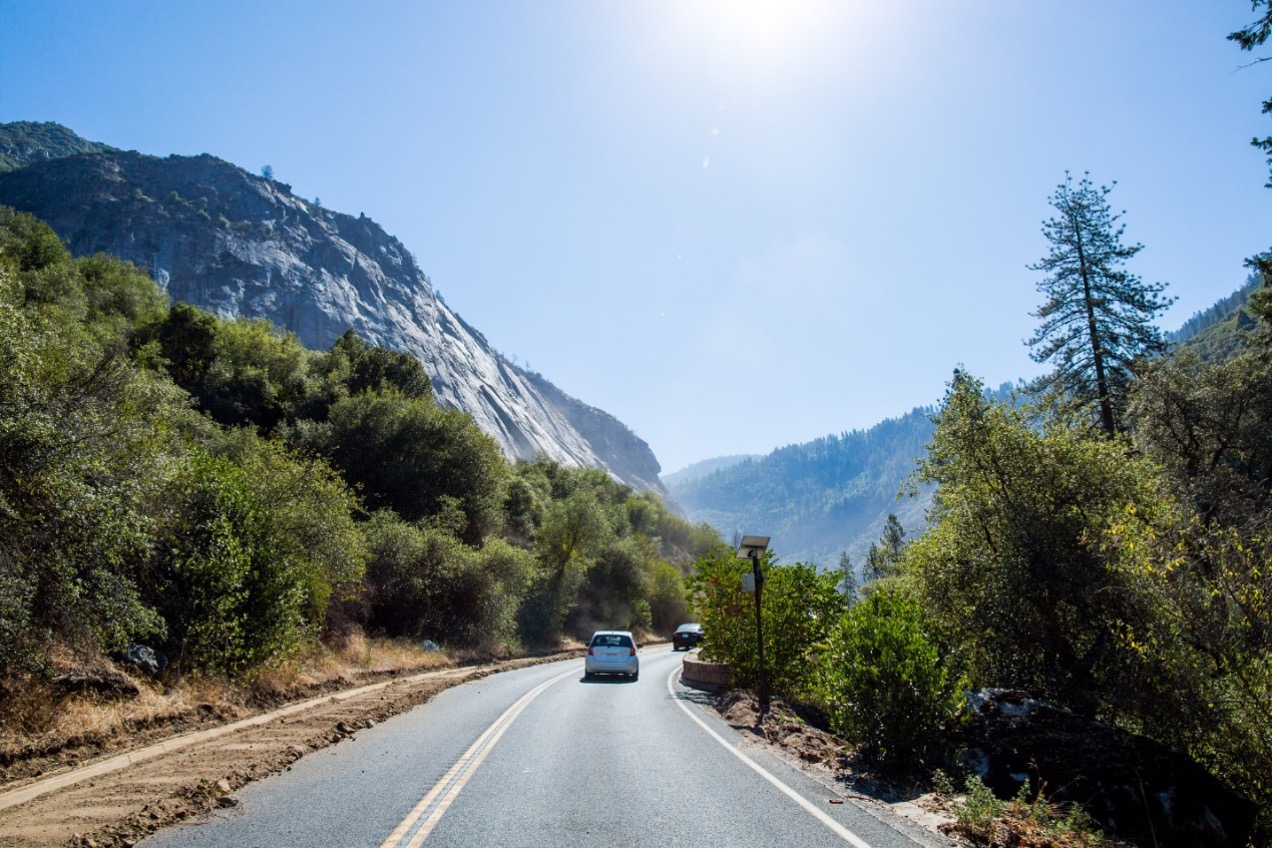 Car driving in scenic area